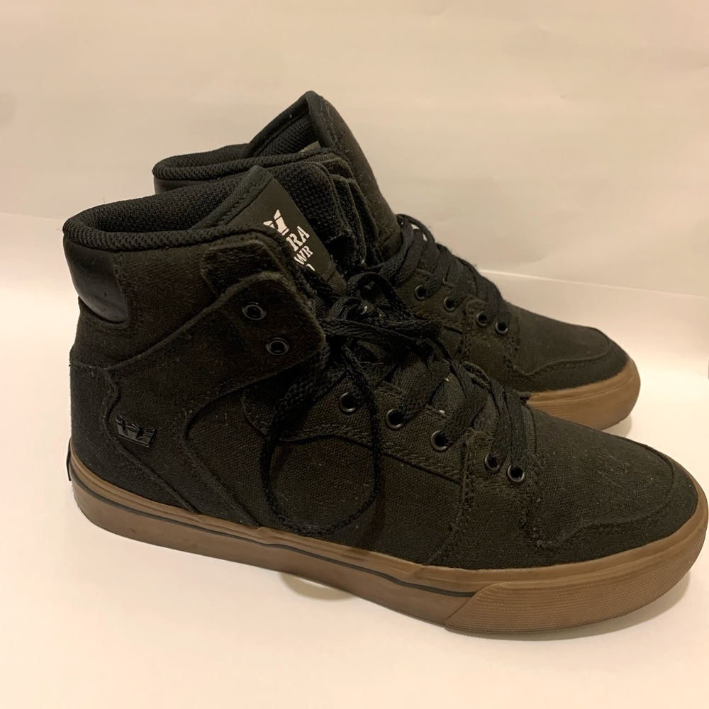 Supra Kids Vaider Black & Gum Canvas Skate Shoes Used-Good